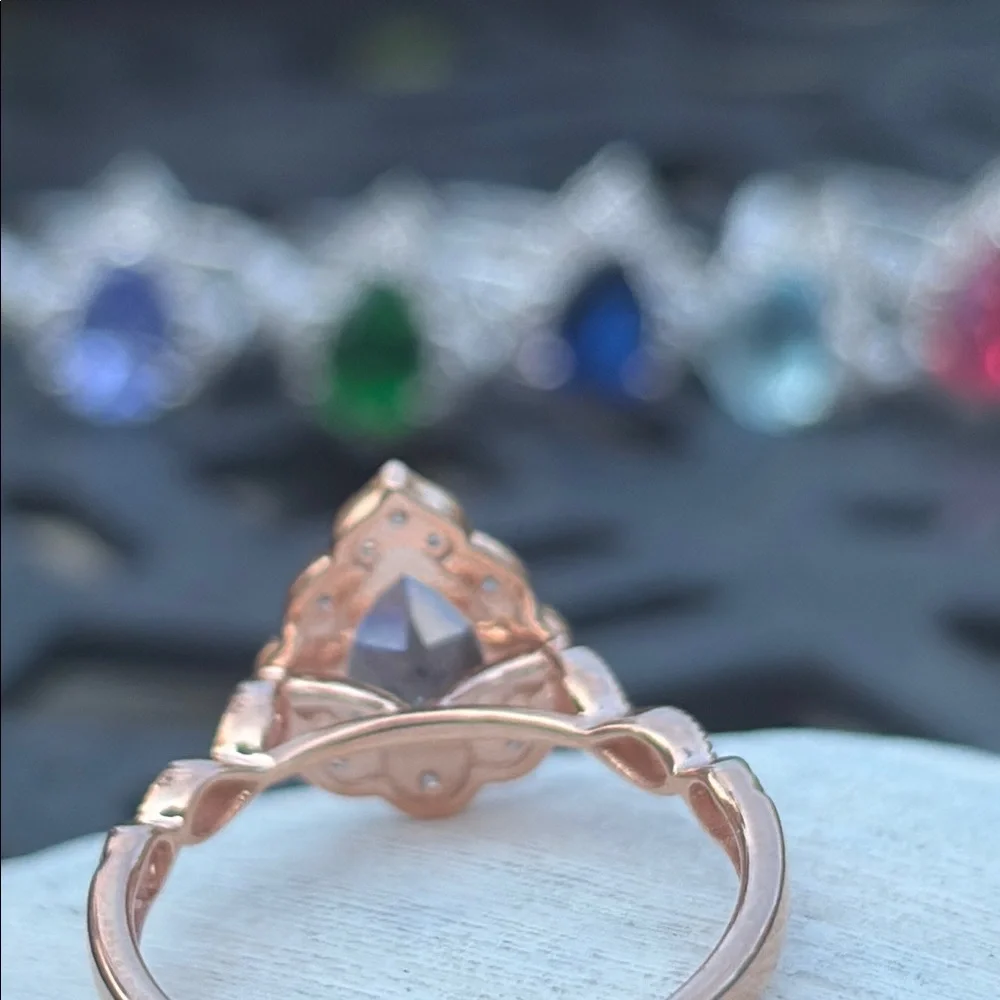 Pear Cut 1.25 tcw Morganite & Diamond Ring 14k Rose GP Sterling Silver Size 7 - Picture 9 of 13